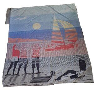 Vintage Extra Large Beach Towel Sailboat Good By Jaime 100% Cotton 63x53